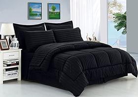 Elegante Conforto Resistente a Rugas - Silky Soft Dobby Stripe Bed-in-a-Bag 8-Piece Edro Edro - Full/Queen, Preto