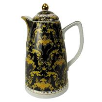 Elegante Garrafa Térmica de Porcelana Preto com Detalhes Dourado 1L