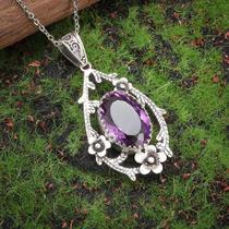 Elegante Lágrima Floral Roxo Pedra Preciosa Colar Para Mulheres Moda Festa De Casamento Jóias