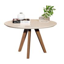 Elegante Mesa de Centro Redonda com Borda Arredondada Cor Off White