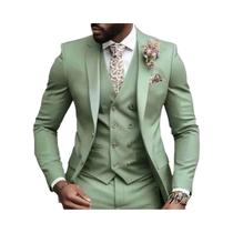 Elegante Terno Rosa Slim Fit Para Casamento Masculino: Jaqueta, Colete E Calça (3 Peças) - Conjunto