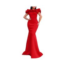 Elegante Vestido Longo De Sereia Com Ombro De Fora, Manga Curta, Comprimento Até O Chão, Luxo, Festa