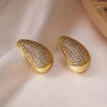 Elegantes Brincos De Zircônia Em Forma De Gota De Água Com Banho De Ouro Coreano Para Mulheres,