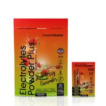 Eletrólitos em pó, vitamina, morango, pepino, 30 pacotes