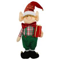 Elfo de pelúcia com gorro natalino, presente e guizos 1,30 metros Elfo de pelúcia com gorro natalino, presente e guizos 1,30 metros