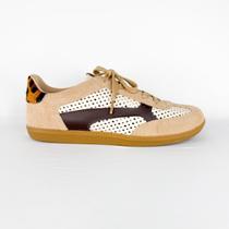 Elisa - tênis feminino em couro nude com animal print 2077 Elisa - tênis feminino em couro nude com animal print 2077