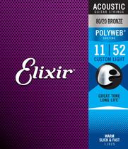 Elixir Strings 80/20 Bronze Cordas de guitarra acústica w revestimento POLYWEB, Luz Personalizada (.011-.052)