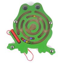 Elloapic Mini Round Wooden Round Maze Puzzle Interactive Maze Pen Driving Beads Maze on Board Game Eduactional Handcraft Toys Frog