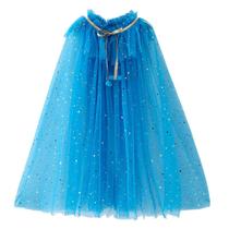 Elsa Dress Malha Cloak com Lantejoulas Brilhantes Shawl Outerwear Rainbow Princess Costume - Deep Blue - L