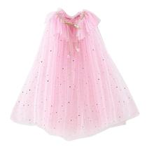 Elsa Dress Malha Cloak com Lantejoulas Brilhantes Shawl Outerwear Rainbow Princess Costume - Rosa - S