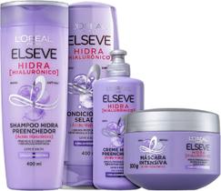 Elseve combo hialurônico L'oreal Shampoo + Condicionador + Máscara + Creme Pentear roxo