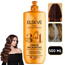 Elseve Creme Milagroso 3 em 1 Óleo Extraordinário 6 Flores Preciosas Nutrição Pentear Condicionador 500ML