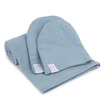 Ely's & Co. Algodão Malha Jersey Swaddle Cobertor e 2 gorros Baby Hats Gift Set, grande cobertor de recepção (Dusty Blue)