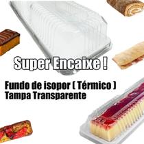 Embalagem base isopor e tampa transparente com 30 unid, Tira de bolo, Torta salgada, Rocambole