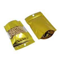 Embalagem Com Visor 10x15 Dourado Saco Zip Lock