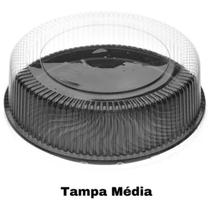 Embalagem H56 para Tortas e Bolos Redondos Base Preta Tampa Média. Caixa com 25 Unidades