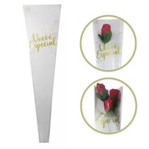 Embalagem para Botão de Rosa Cone para Flores Rosas 100 Un Branco Lembrancinha Botão de Rosa Manga - Albano