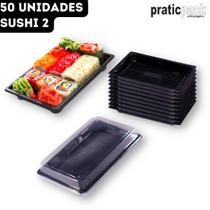 Embalagem Plástica Retangular Combinado Lanche Sushi 2 Praticpack - 24x15x4cm - 50 Unidades