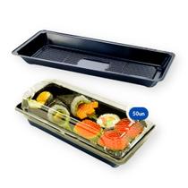 Embalagem Plástica Retangular Temaki Lanche Sushi 6 Praticpack - 21x9x4cm - 50 Unidades