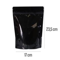 Embalagem Saquinho Stand Up Pouch Preto Brilhante Premium 17x23,5 cm - 10 unidades