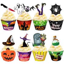 Embalagens de Cupcake Toppers de Halloween, 164 unidades - jollylife Embalagens de Cupcake Toppers de Halloween, 164 unidades - jollylife