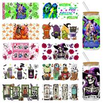 Embalagens UV DTF para copos de vidro, tema de Halloween de 480 ml, 10 folhas