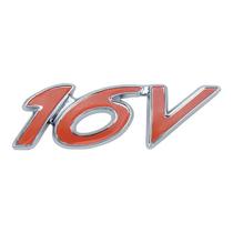 Emblema 16v Vermelho Peugeot Fundo Cromado