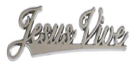 Emblema Adesivo Alto Relevo 3D Jesus Vive Manuscrito Cromado