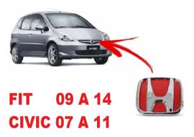 Emblema Adesivo Alto Relevo Logo Grade New Civic 07 a 11 e New Fit 09 a 14 Fundo Vermelho