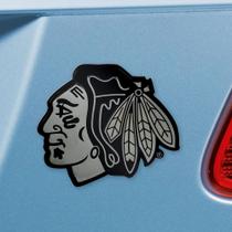Emblema automotivo FANMATS Chicago Blackhawks 3D em metal cromado Emblema automotivo FANMATS Chicago Blackhawks 3D em metal cromado
