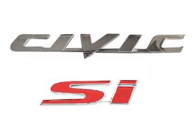 Emblema Civic Cromado + Si Honda New 2007 2008 2009 2010 2011 (kit 2 Peças)