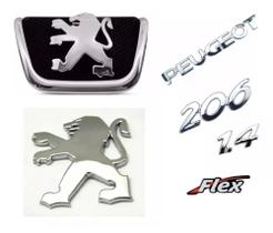 Emblema Grade + Mala + Peugeot + 206 + 1.4 + Flex (kit 6 Peças)