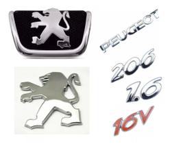 Emblema Grade + Mala + Peugeot + 206 + 1.6 + 16v (kit 6 Peças)