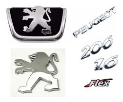 Emblema Grade + Mala + Peugeot + 206 + 1.6 + Flex (kit 6 Peças)