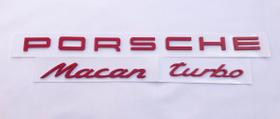 Emblema Letra Porsche + Macan + Turbo Vermelho