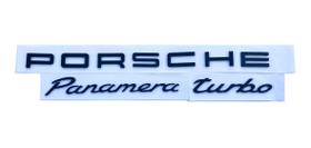 Emblema Letra Porsche + Panamera + Turbo Preto Fosco