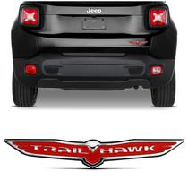 Emblema Letreiro Jeep Renegade Trailhawk Wrangler Cromado e Vermelho Porta Malas
