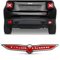 Emblema Letreiro Jeep Renegade Trailhawk Wrangler Cromado e Vermelho Porta Malas - Marçon