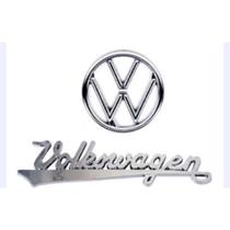 emblema logotipo capô do fusca antigo mais Volkswagen manuscrito letreiro duas peças cromada