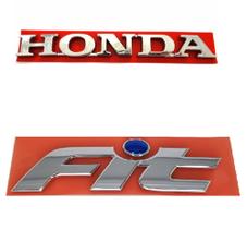 Emblemas Honda + Fit Cromado Pingo Azul Até 2008 (kit 2 Peças)