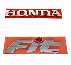 Emblemas Honda + Fit Cromado Pingo Vermelho Até 2008 (kit 2 Peças)