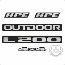 Emblemas L200 Outdoor 4x4 Hpe 2007 Adesivos Resinados Preto