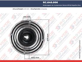 Embreagem do Compressor Denso 6P148 Espelho Eixo Chaveta