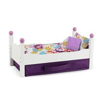 Emily Rose 14 polegadas Doll Bed Cama de boneca branca branca empilhável de 14" branca, inclui 1 conjunto de roupa de cama colorida de 4 peças Fits 14 "American Girl Wellie Wishers e Glitter Girls Dolls