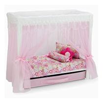 Emily Rose 18 Polegadas Doll Furniture 18" Doll Canopy Cama Simples com Gaveta de Armazenamento de Roupas de Boneca A cama de boneca inclui uma de cama colorida de 5 peças Encaixa bonecas garotas americanas de 18"