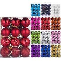 Emopeak 24Pcs Bolas de Natal Enfeites para a árvore de Natal - 4 Estilo Shatterproof Christmas Tree Decorações Bola de Penhor para a decoração da festa de casamento de férias (vermelho, 1.3 "/ 3.2CM)