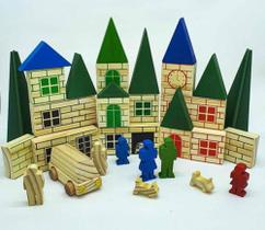 Encaixe Blocos De Montar Madeira Big Construtor - 50 Peças