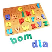 Encaixe Didático Divertido Alfabeto Minúsculo Madeira Cores - Toymix
