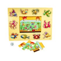 Encaixe Divertido com Pinos MDF Oceano Toymix com Quebra Cabeca Brinquedo Educativo Pedagogico