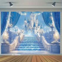 Encantador Cenário De Festa Castelo De Gelo Azul E Branco Com Cortinas Azuis Brilhantes